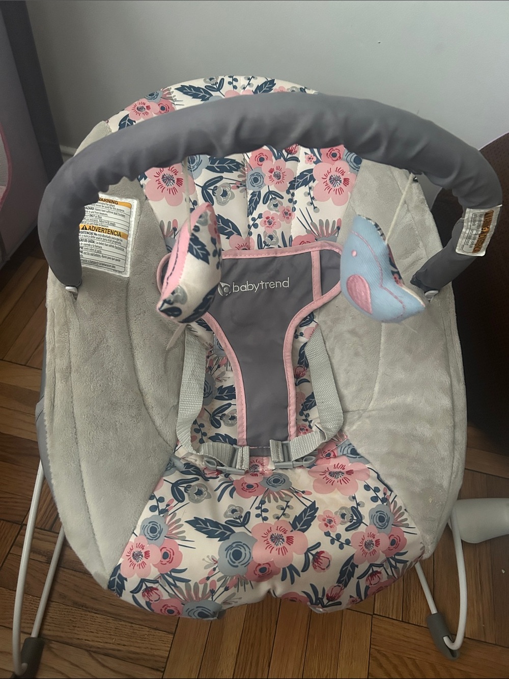 babytrend Floral Baby Bouncer in Pink and Gray